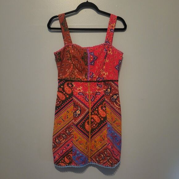 FARM RIO Red Patchwork Bandana Sleeveless Embroidered Mini Dress Women's Medium - Picture 14 of 15